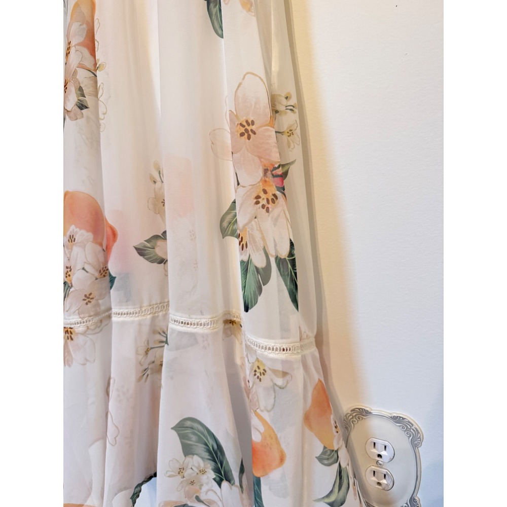 Farm Rio x Anthropologie Eloisa Peach Floral Midi Dress Flutter Sleeve White Sm - Picture 8 of 9